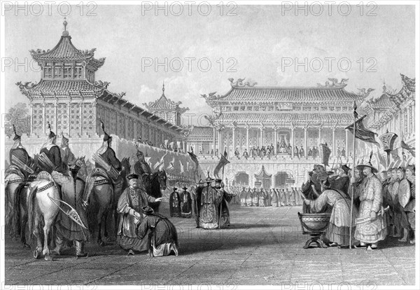 'The Emperor Teaou-Kwang reviewing his Guards, Palace of Peking', China, 19th century. Artist: JB Allen