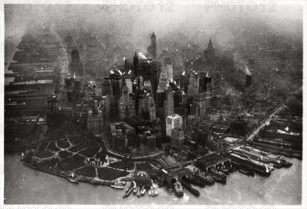 Aerial view of Manhattan, New York City, USA, from a Zeppelin, 1928 (1933). Artist: Unknown