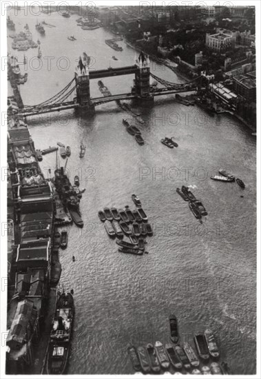Aerial view of Tower Bridge, London, from a Zeppelin, 1931 (1933). Artist: Unknown