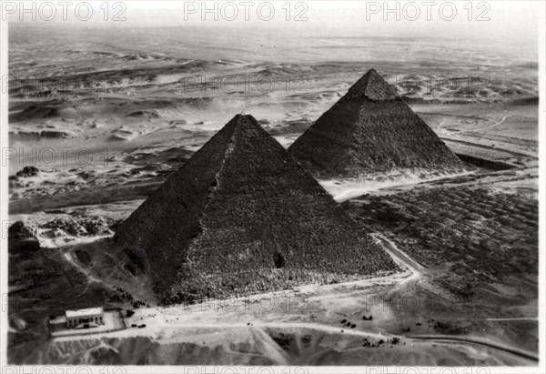 Aerial view of the Pyramids of Giza, Egypt, from a Zeppelin, 1931 (1933). Artist: Unknown