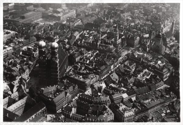 Aerial view of the Frauenkirche, Munich, Germany, from a Zeppelin, c1931 (1933). Artist: Unknown