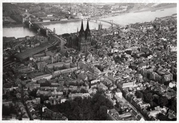 Aerial view of Cologne, North Rhine-Westphalia, Germany, from a Zeppelin, c1931 (1933). Artist: Unknown