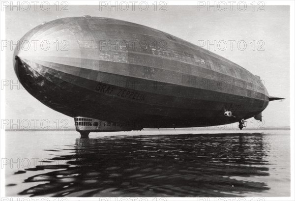 Airship LZ127 'Graf Zeppelin' landing on Lake Constance, Germany, 1933. Artist: Unknown