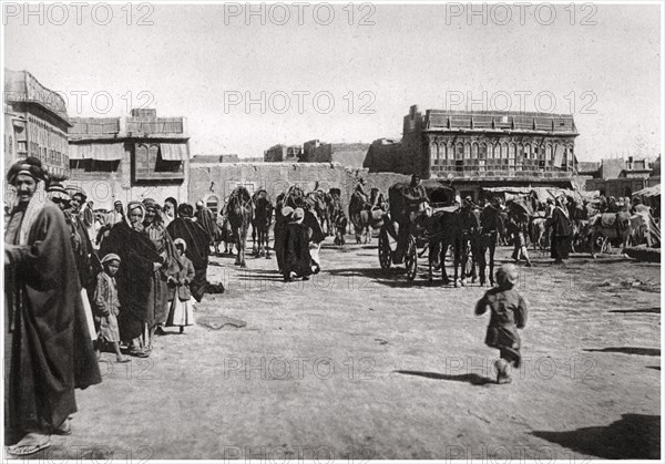 The bazaar square in Basra, Iraq, 1925. Artist: A Kerim