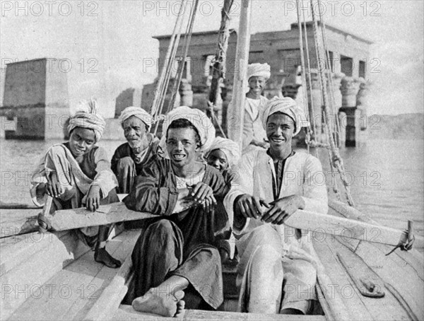 Berberin boatmen, flooded isle of Philae, Egypt, c1922. Artist: Donald McLeish