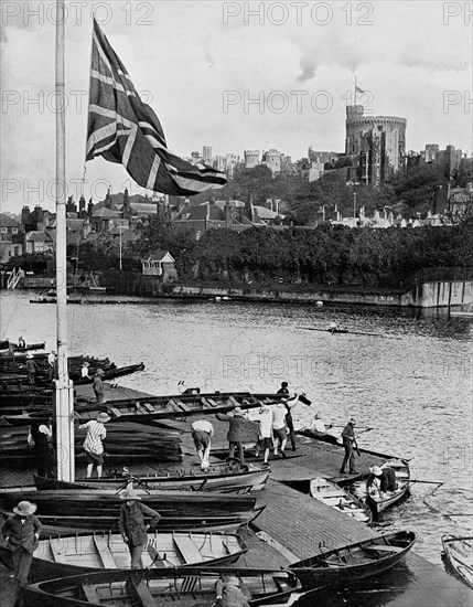 'The Union Jack Flying Half mast at the Eton College Boathouse', Berkshire, 1910. Artist: Unknown