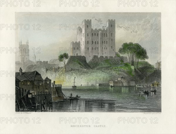 Rochester Castle, Kent, mid 19th century.Artist: Henry Adlard