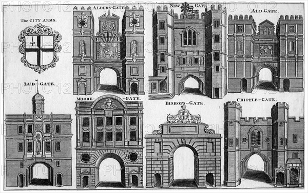 Arms and gates of the City of London, c1650 (19th century(?). Artist: Unknown