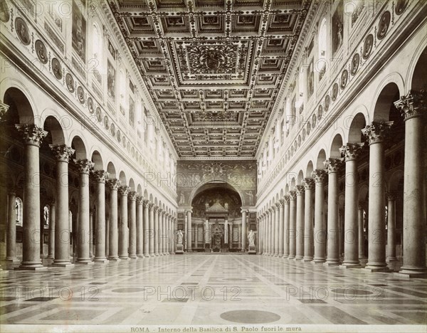 Interior of the Basilica of St Paul Outside the Walls, Rome, Italy, late 19th or early 20th century. Artist: Unknown