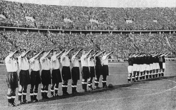 The infamous salute at the Berlin Olympic Stadium, Germany, 1938. Artist: Planet News Ltd