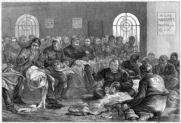 The needle-room, Clerkenwell Prison, London, 1874. Artist: Unknown