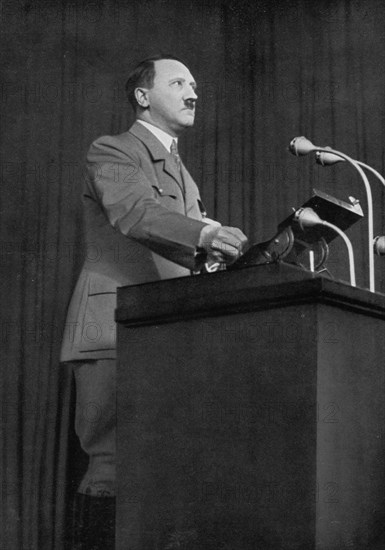 Adolf Hitler delivering a speech, March 1936. Artist: Unknown