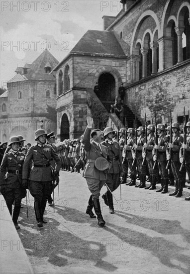 Adolf Hitler outside the Goslar Imperial Palace, Lower Saxony, Germany, 1934. Artist: Unknown