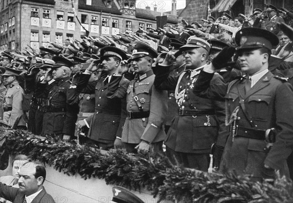 Foreign military attaches at the Nazi Party Congress, Nuremberg, Germany, 1936. Artist: Unknown