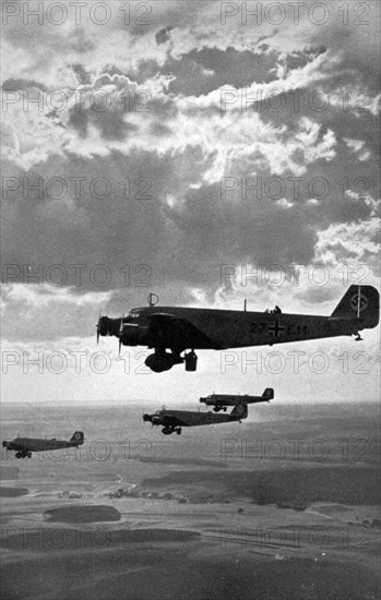 German Luftwaffe Junkers Ju 52 bombers flying over Nuremberg, Germany, 1936. Artist: Unknown