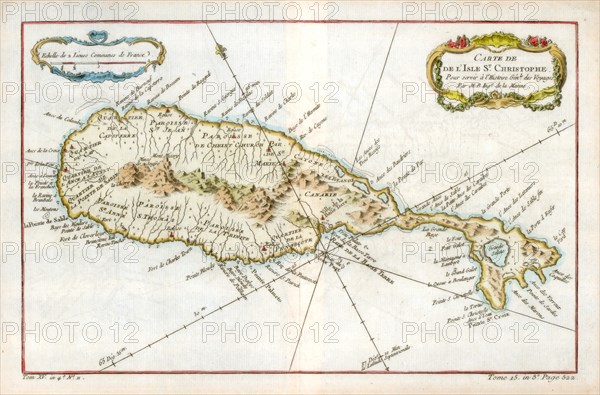 Map of the Caribbean island of St Christopher, c1764. Artist: Unknown