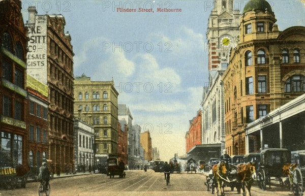 Flinders Street, Melbourne, Victoria, Australia, c1900s(?). Artist: Unknown