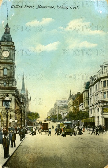 Collins Street, looking east, Melbourne, Victoria, Australia, c1900s(?). Artist: Unknown