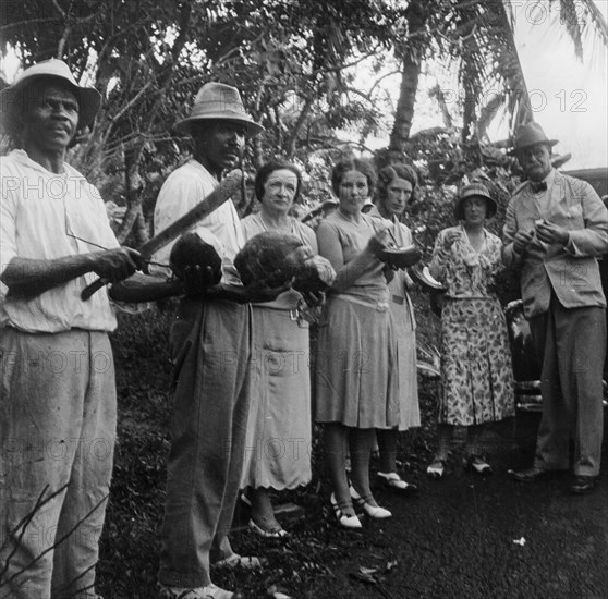 Tourists during a halt by the wayside, St Vincent, 1931. Artist: Unknown