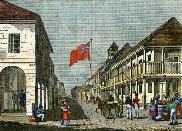 Junction of Harbour Street and King Street, Kingston, Jamaica, c1835. Artist: Unknown