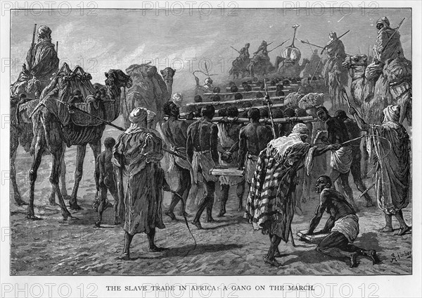 'The slave trade in Africa: a gang on the march', c1875. Artist: Unknown