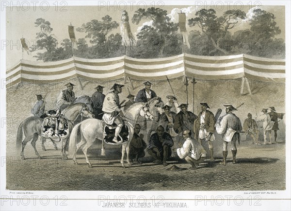 'Japanese soldiers at Yukuhama', Japan, c1845. Creator: Sarony & Co.