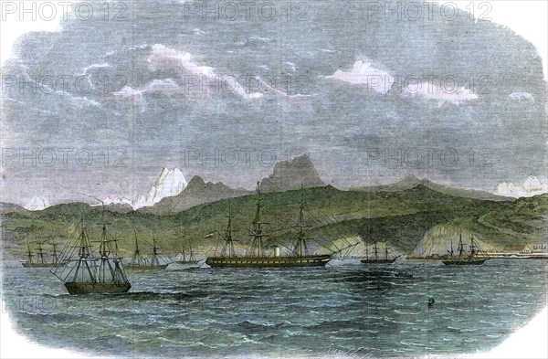The Spanish blockading squadron at Valparaiso, Chile, c1880. Artist: Unknown