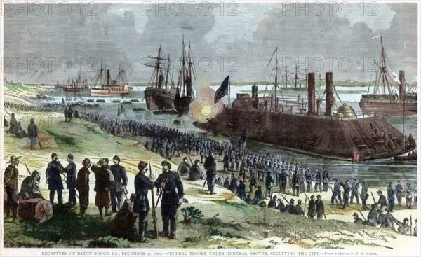 Recapture of Baton Rouge, Louisiana, American Civil War, 17 December 1862. Artist: Unknown