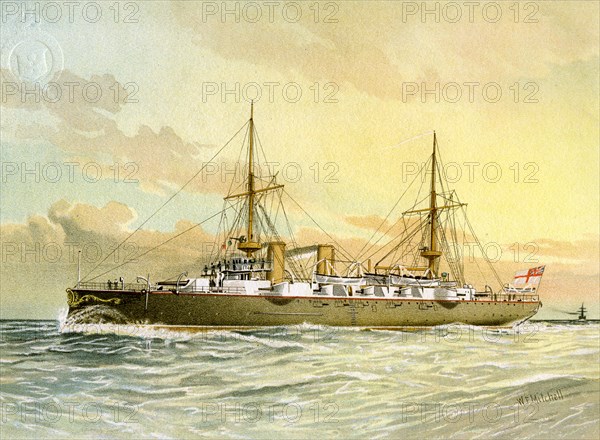 HMS 'Undaunted', Royal Navy 1st class cruiser, c1890-c1893.Artist: William Frederick Mitchell