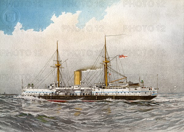 HMS 'Colossus', Royal Navy 2nd class battleship, c1890-c1893. Artist: William Frederick Mitchell