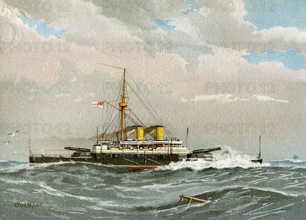 HMS 'Rodney', Royal Navy 1st class battleship, c1890-c1893. Artist: William Frederick Mitchell