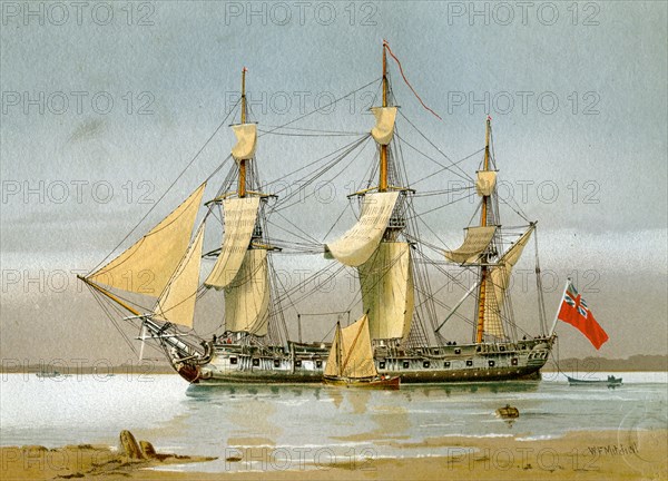 A Royal Navy 42 gun frigate, c1780 (c1890-c1893).Artist: William Frederick Mitchell