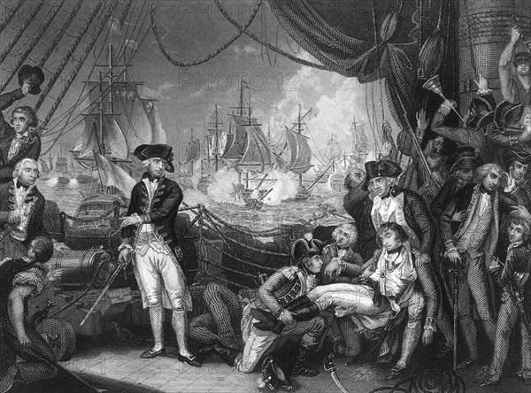 Scene on the deck of the 'Queen Charlotte', 1 June 1794 (c1857).Artist: J Rogers