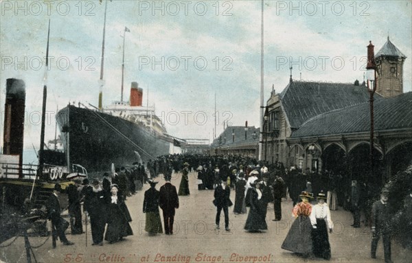 Steamship SS 'Celtic' at the quayside, Liverpool, Lancashire, c1904.Artist: Valentine & Sons Ltd