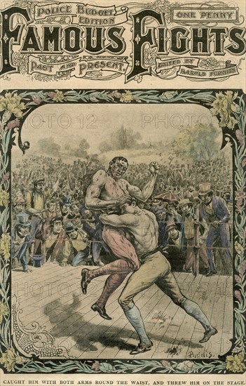 'Caught him with both arms round the waist, and threw him on the stage', c1890-c1909(?).Artist: Pugnis