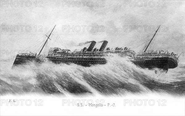 SS 'Mongolia' in heavy seas, c1903-c1917. Artist: Unknown