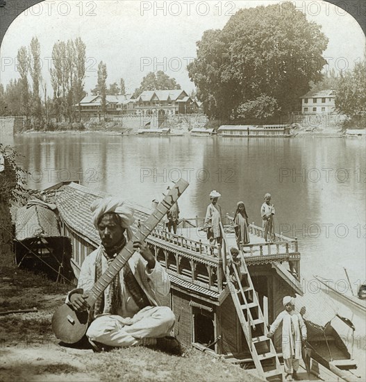 Houseboat party, Jhelum River, Kashmir, India, c1900s(?).Artist: Underwood & Underwood