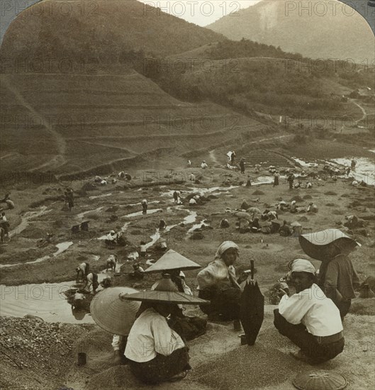 Dredging a river bed for rubies, Mogok, Burma, c1900s(?).Artist: Underwood & Underwood