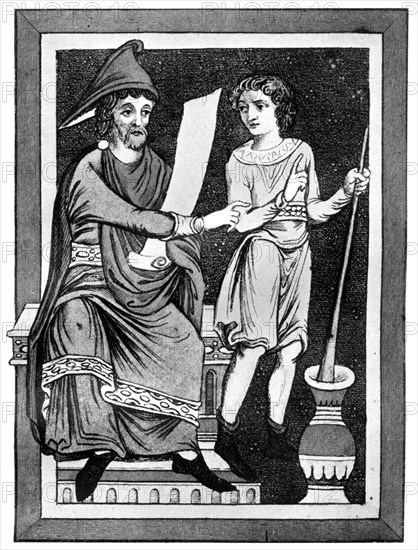 Doctor and servant, 13th century, (1910). Artist: Unknown