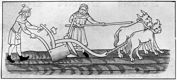 Ploughing, 14th century, (1910). Artist: Unknown