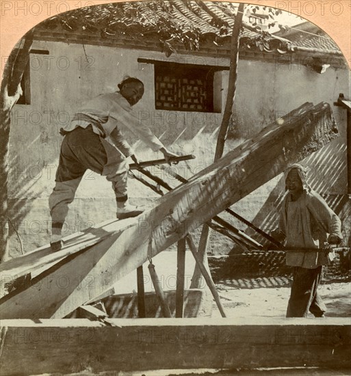 A Chinese saw mill, Peking, China, 1900.  Artist: Keystone View Company