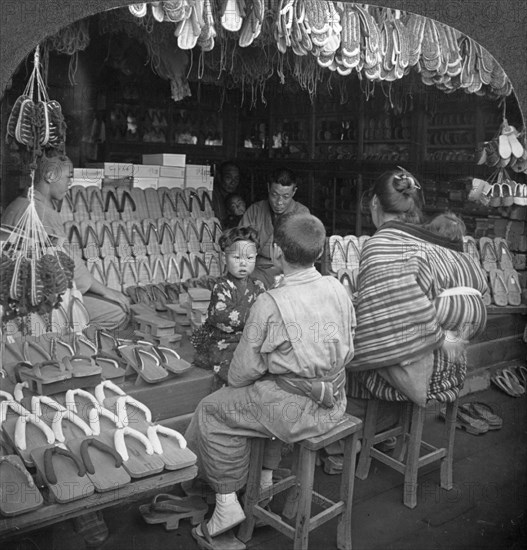 Japanese shoe shop, early 20th century. Artist: Keystone View Company