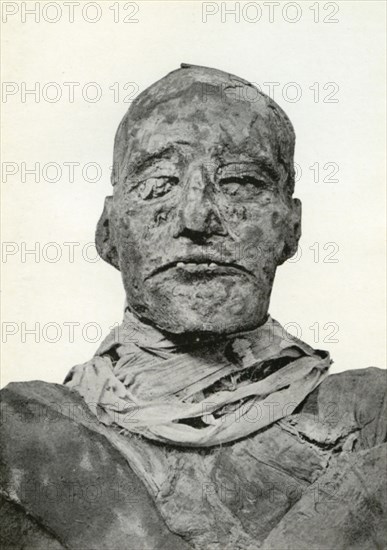 Head of the mummy of Rameses III, Ancient Egyptian pharaoh of the 20th Dynasty, c1156 BC (1926). Artist: Winifred Mabel Brunton