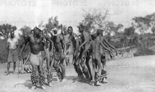 Ugandan dancers, Dodoma to Mongalla, Uganda, 1925 (1927). Artist: Thomas A Glover