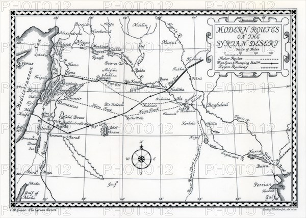 Railway and motor routes and pipelines, Syrian desert, 1937. Artist: Emery Walker Ltd