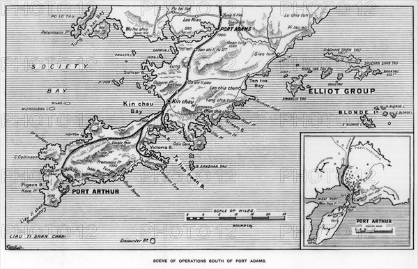 Scene of operations south of Port Adams, Manchuria, Russo-Japanese War, 1905. Artist: Unknown