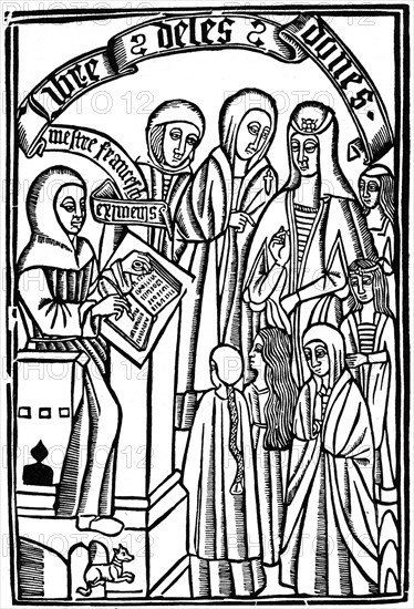 Title page to the Libre de les Dones of Cardinal Ximenes, Barcelona, 1495, (1964). Artist: Anon