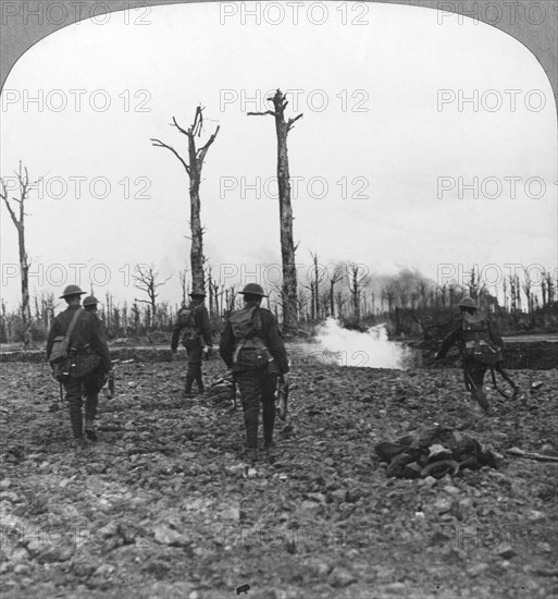 British troops occupying Houthulst Forest, Flanders, Belgium, World War I, c1914-c1918. Artist: Realistic Travels Publishers