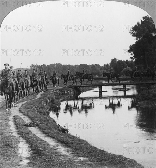 A regiment of Allenby's cavalry behind the line, Ypres, Belgium, World War I, c1914-c1917.  Artist: Realistic Travels Publishers