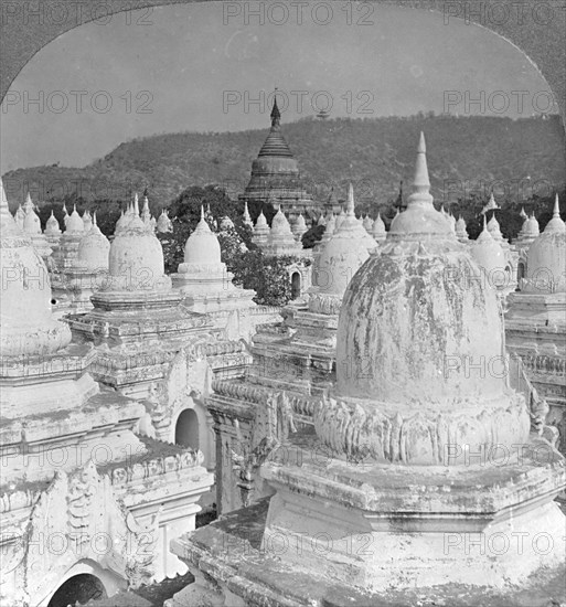 Looking over the 450 pagodas at Mandalay, Burma, 1908. Artist: Stereo Travel Co